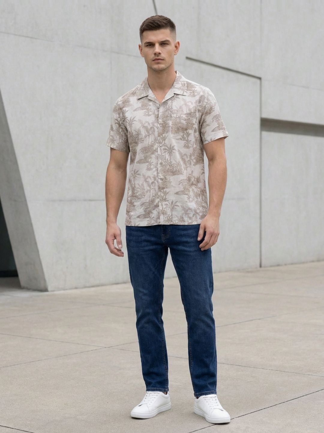 Mokajodi Men's Relaxed Printed Cuban Collar Shirt
