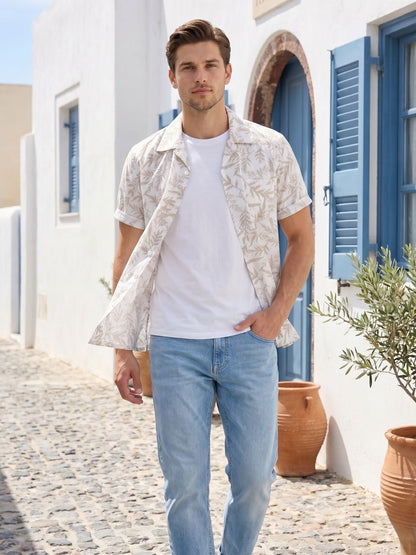 Mokajodi Men's Relaxed Printed Cuban Collar Shirt