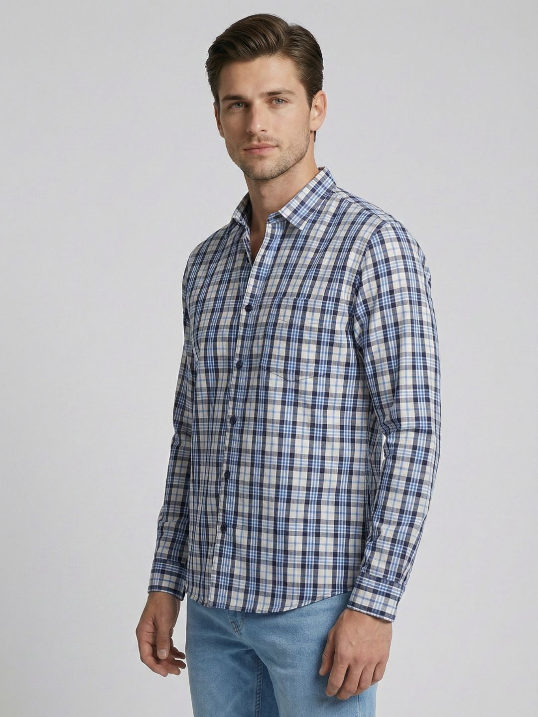 Mokajodi Men's Slim Fit Checks Regular Shirt