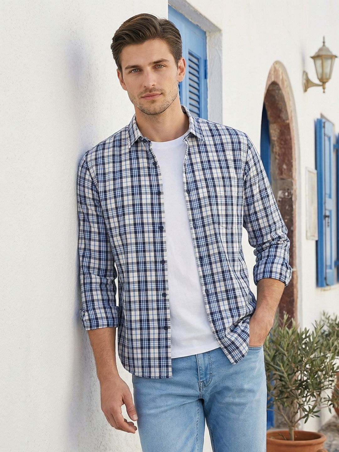 Mokajodi Men's Slim Fit Checks Regular Shirt