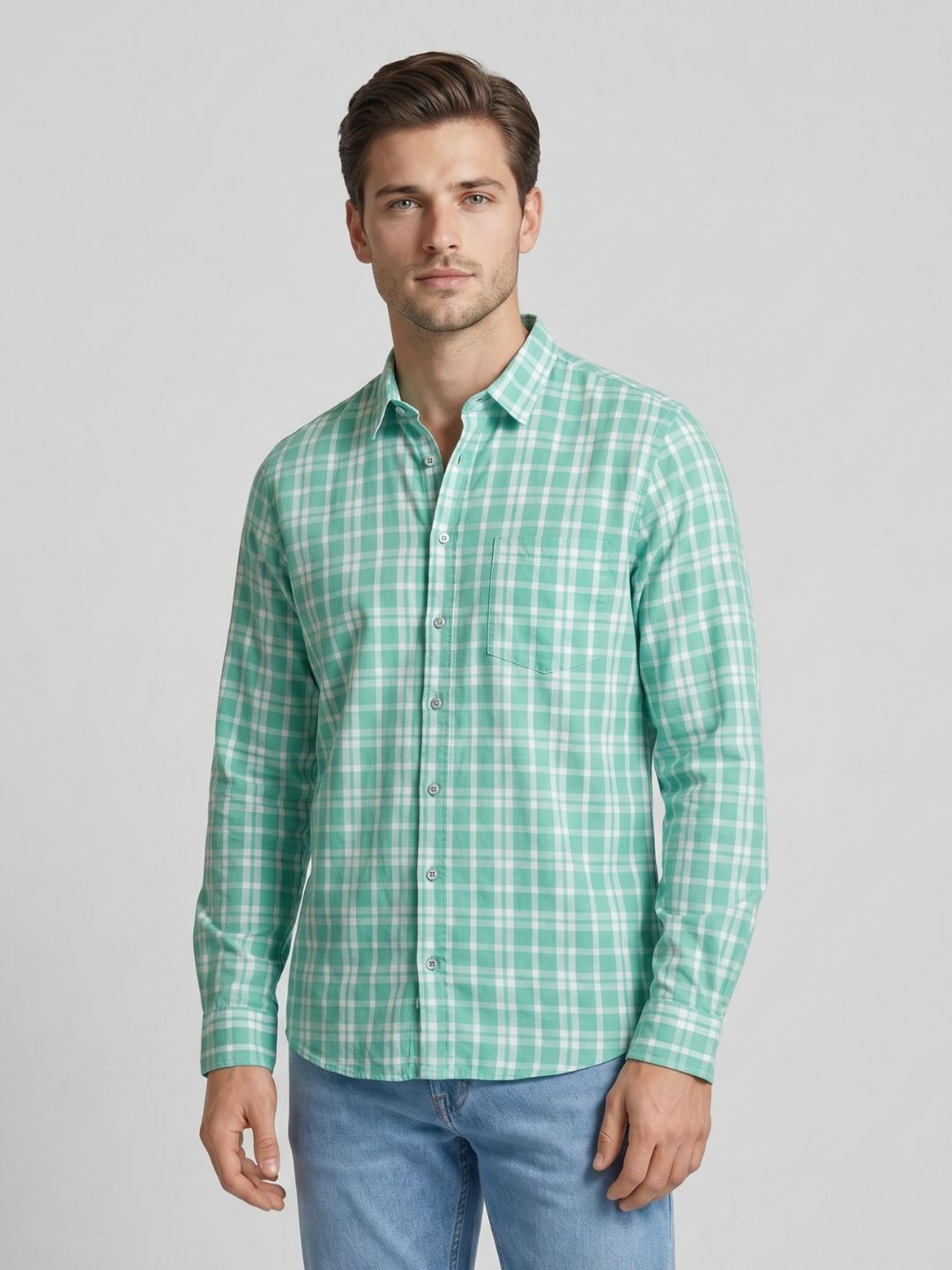 Mokajodi Men's Slim Fit Checks Regular Shirt