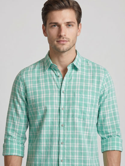 Mokajodi Men's Slim Fit Checks Regular Shirt