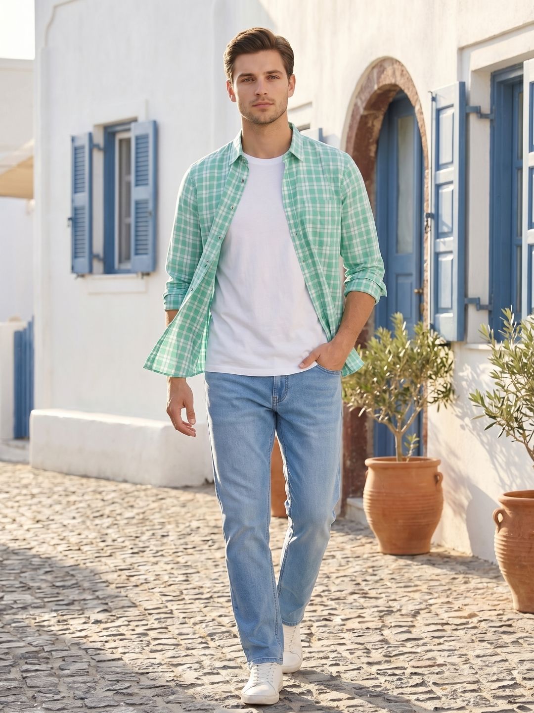 Mokajodi Men's Slim Fit Checks Regular Shirt