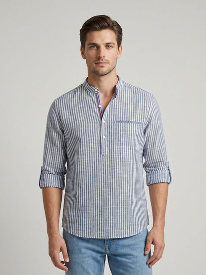 Mokajodi Men's Slim Fit Linen Chinese Shirt