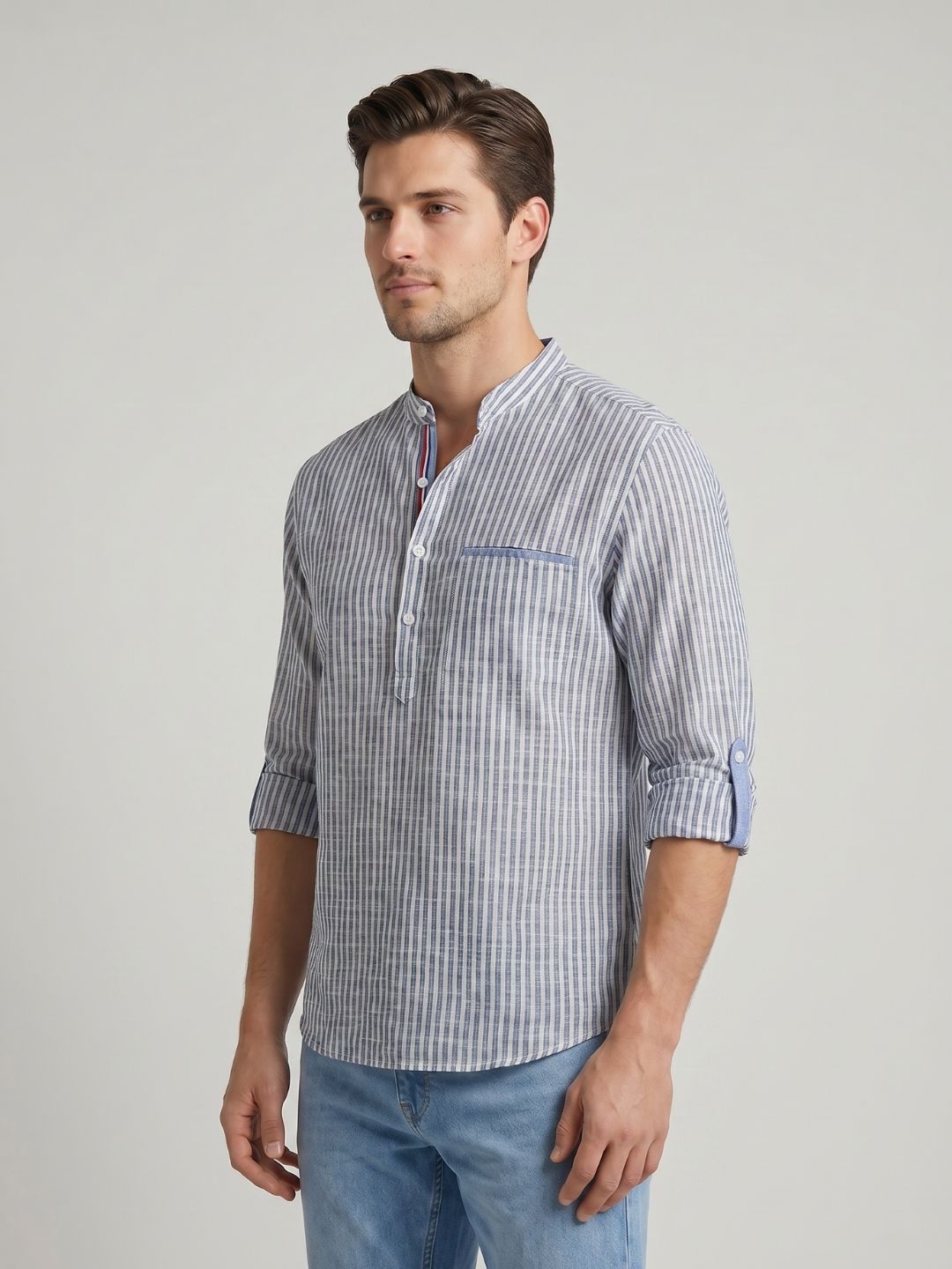 Mokajodi Men's Slim Fit Linen Chinese Shirt