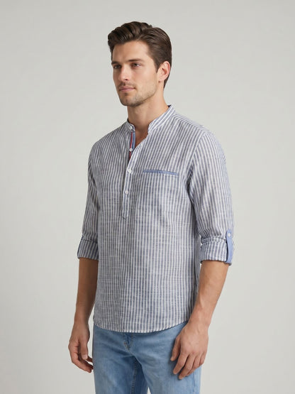 Mokajodi Men's Slim Fit Linen Chinese Shirt