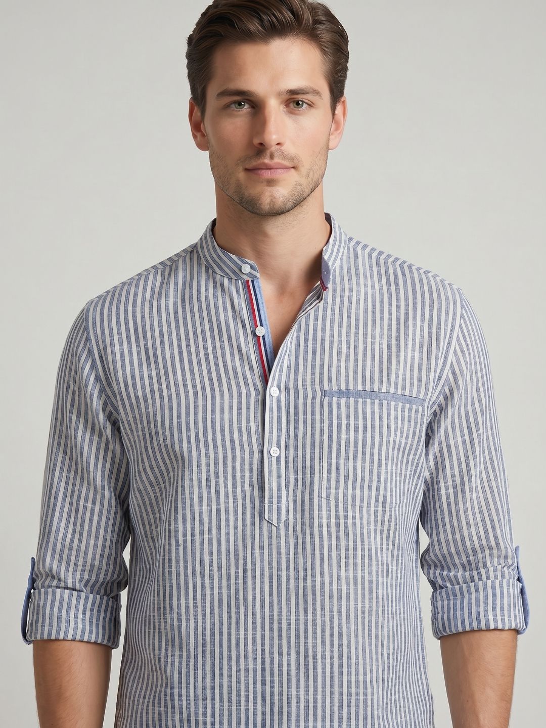 Mokajodi Men's Slim Fit Linen Chinese Shirt