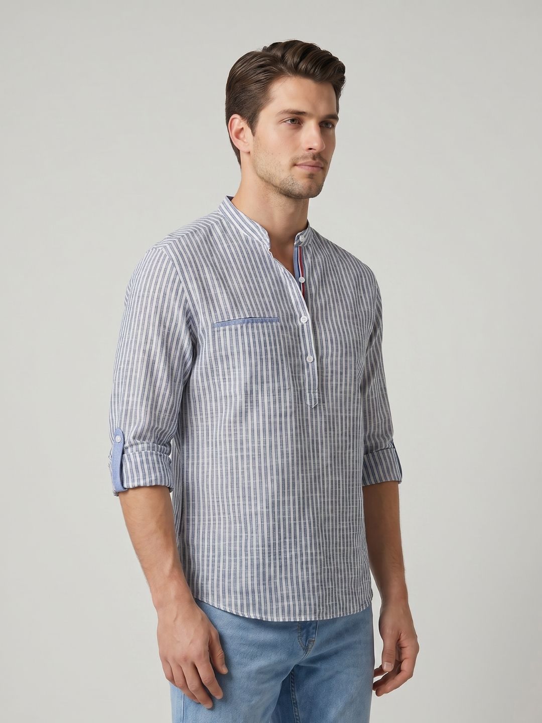 Mokajodi Men's Slim Fit Linen Chinese Shirt