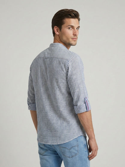 Mokajodi Men's Slim Fit Linen Chinese Shirt