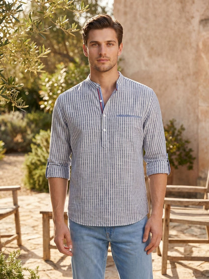 Mokajodi Men's Slim Fit Linen Chinese Shirt