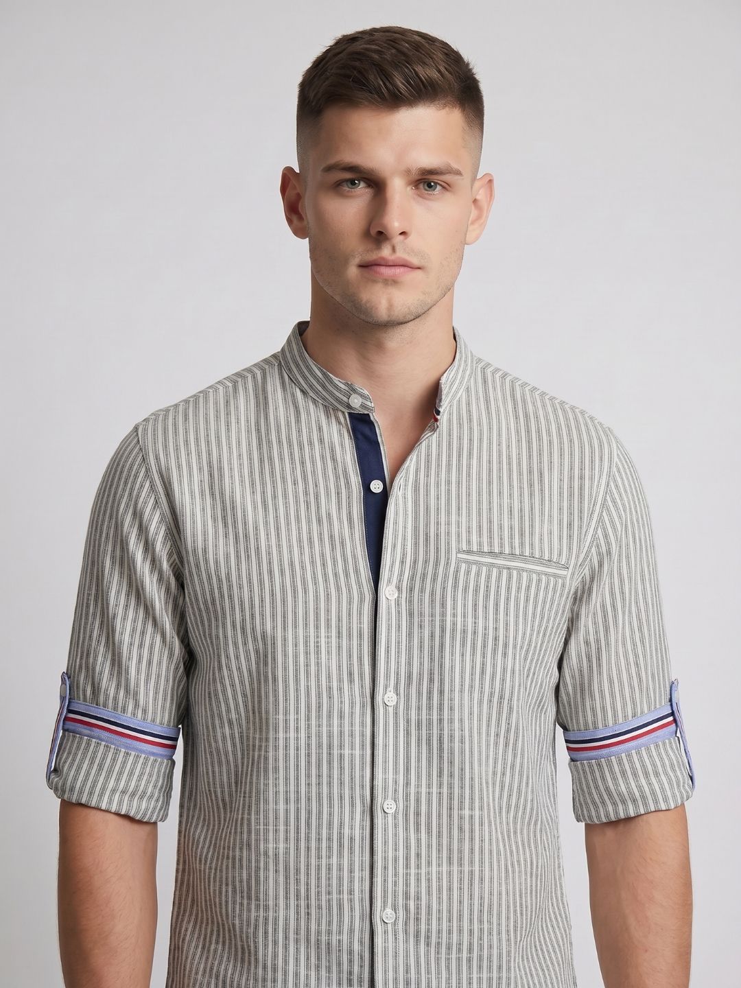 Mokajodi Men's Slim Fit Linen Chinese Shirt