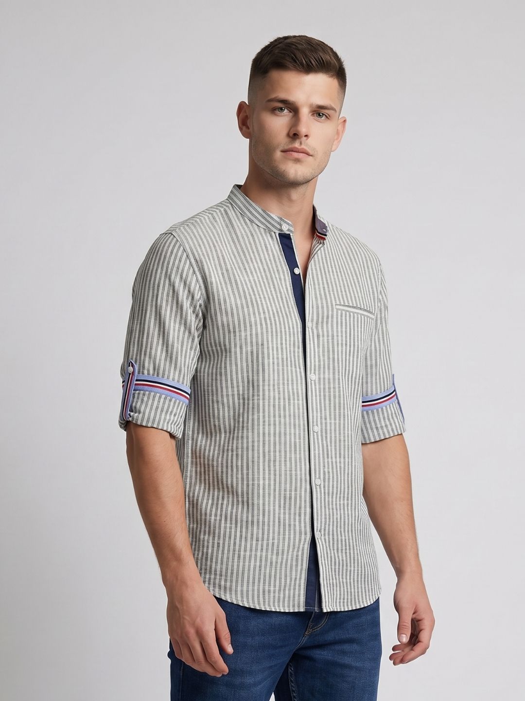 Mokajodi Men's Slim Fit Linen Chinese Shirt