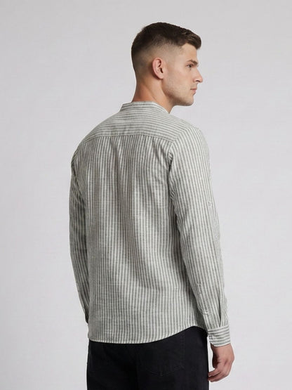 Mokajodi Men's Slim Fit Linen Chinese Shirt