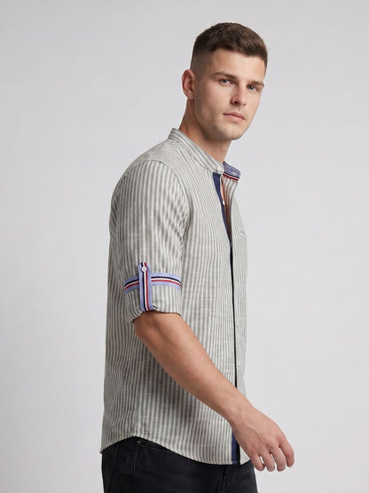 Mokajodi Men's Slim Fit Linen Chinese Shirt