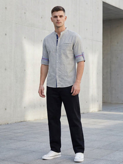 Mokajodi Men's Slim Fit Linen Chinese Shirt