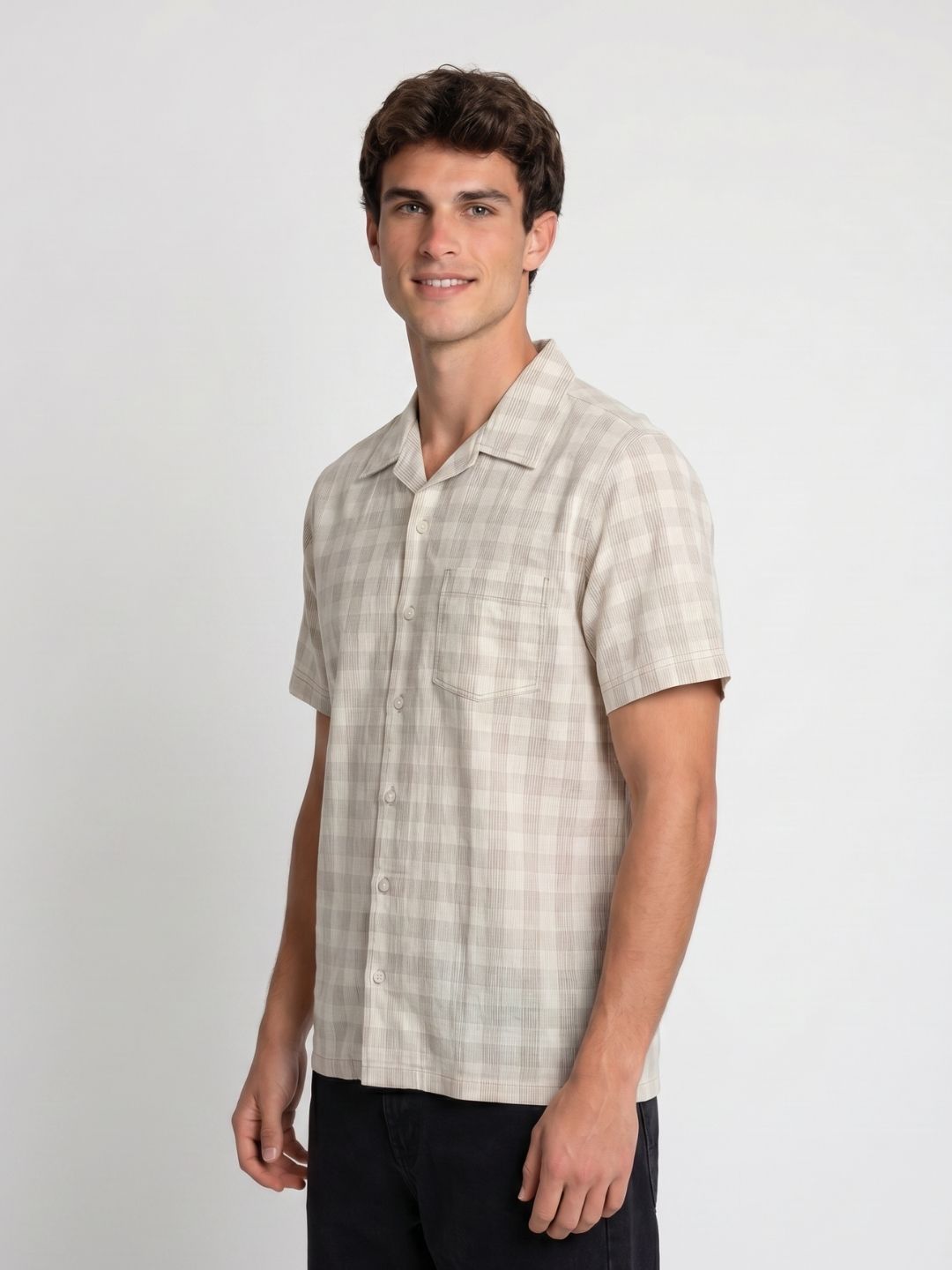 Mokajodi Men's Relaxed Checks Cuban Collar Shirt