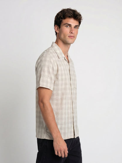 Mokajodi Men's Relaxed Checks Cuban Collar Shirt