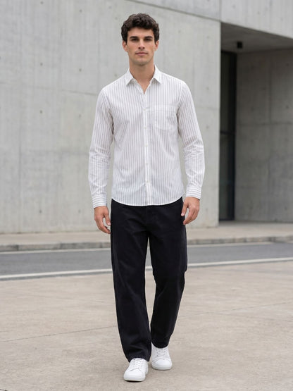 Mokajodi Men's Slim Fit Striped Regular Shirt