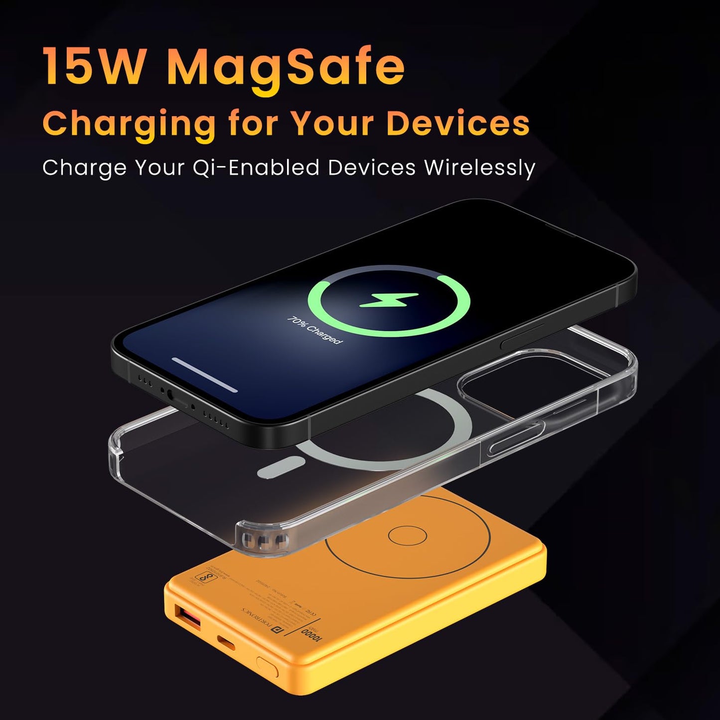Luxcell Wireless Mini 10k 10000mAh 15W Magnetic Wireless Fast Charging Nano Power Bank with 22.5 Wired Output Compatible with iPhone 12 & Above & Other QI Enabled Devices (Yellow)