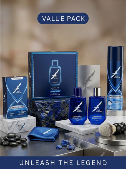 Test Blue Stratos Legendary Grooming Combo | Eau de Toilette, After Shave Lotion & Shaving Foam