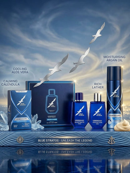 Test Blue Stratos Legendary Grooming Combo | Eau de Toilette, After Shave Lotion & Shaving Foam