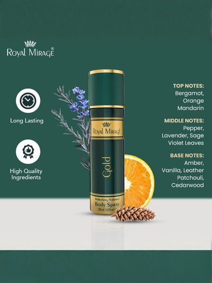 ROYAL MIRAGE BODY SPRAY 200ML GOLD