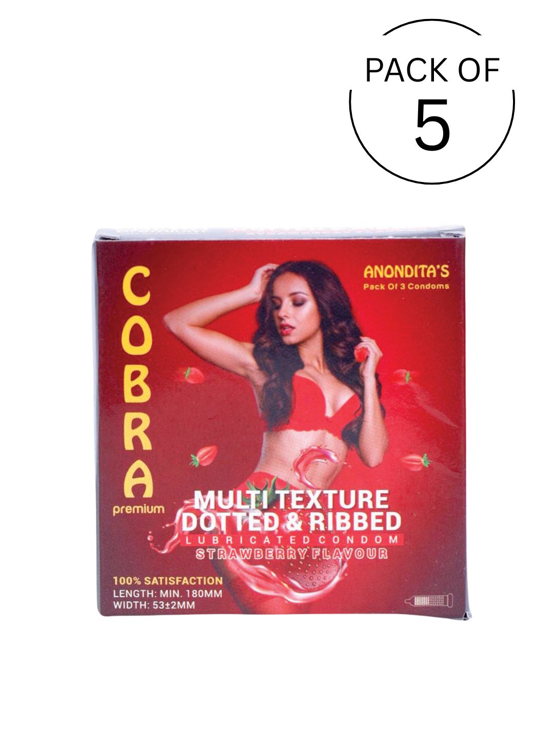 Cobra Premium-Multi Texture Dotted & Ribbed Strawberry Flavoured Condoms (Lubricated)