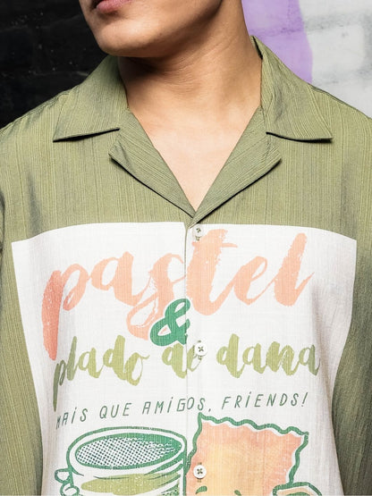House Of Koala Olive Viscose Classic Relaxed Fit Resort Shirt