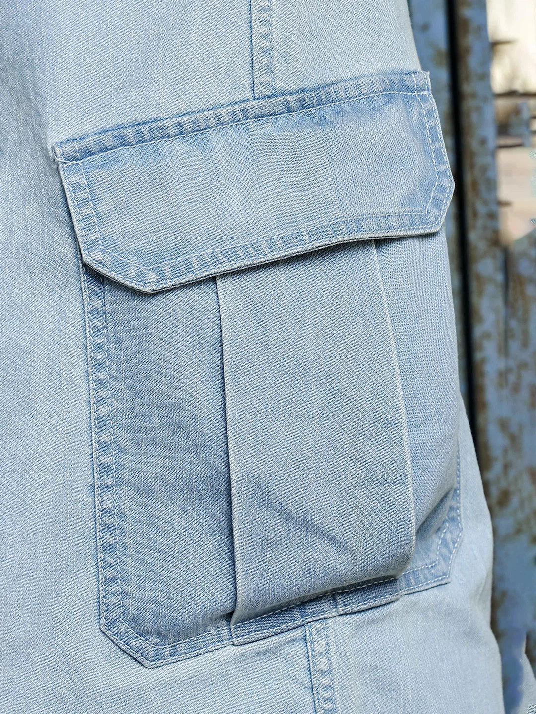 House Of Koala Light Blue Raw Wash Heavy Weight Premium Streetwear Baggy Fit Denim Cargo