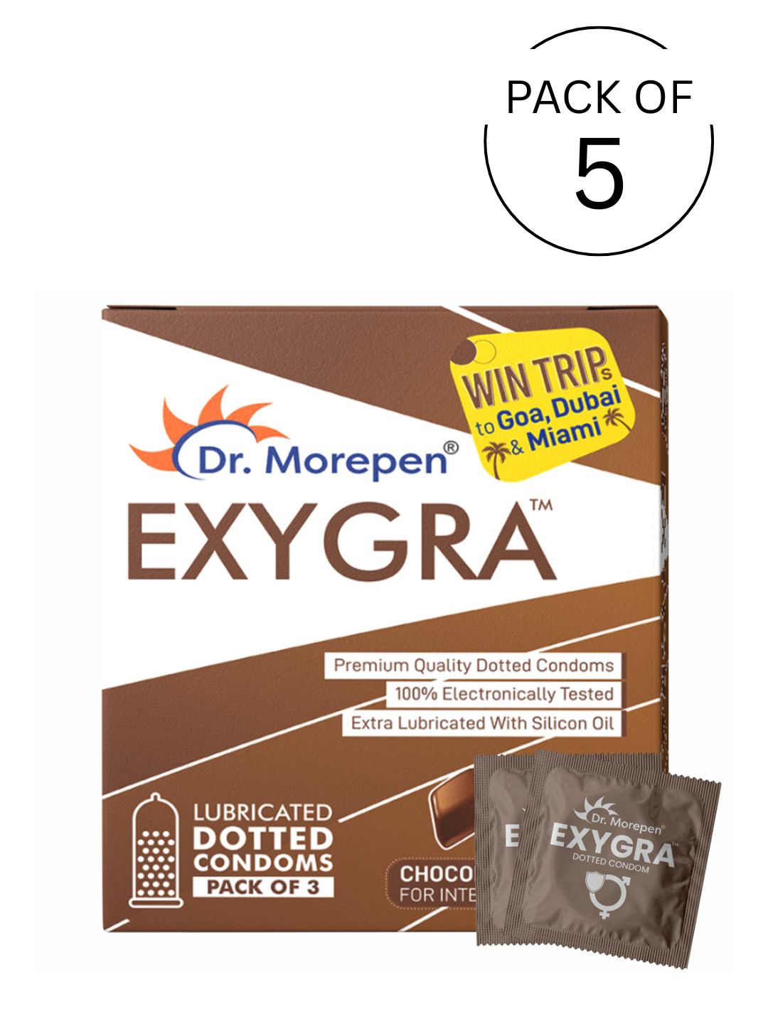 Dr.Morepen Exygra Dotted Chocolate Flavoured Condoms (Lubricated)