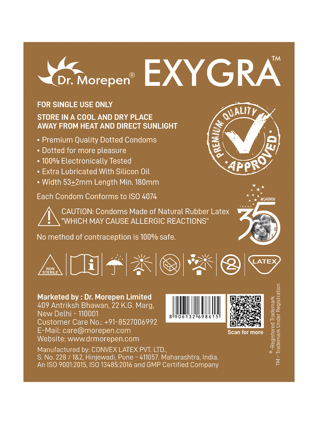 Dr.Morepen Exygra Dotted Chocolate Flavoured Condoms (Lubricated)