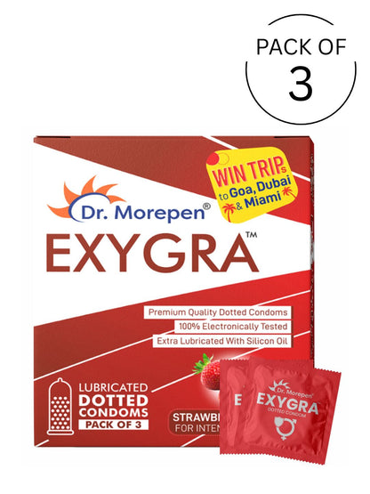 Dr.Morepen Exygra Dotted Strawberry Flavoured Condoms (Lubricated)