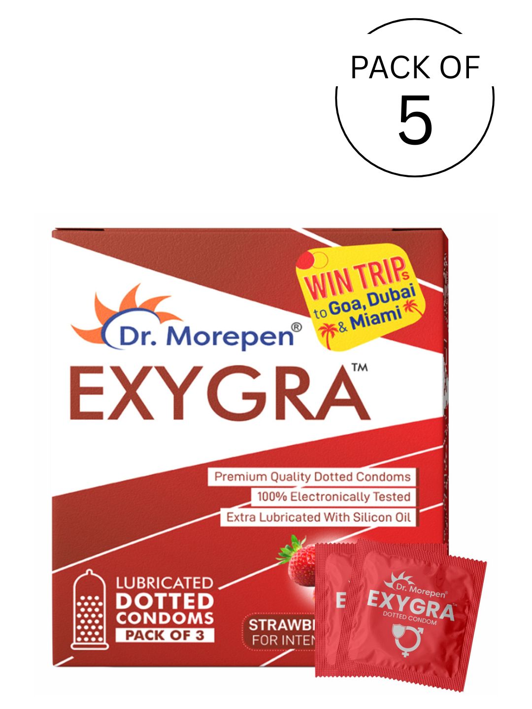 Dr.Morepen Exygra Dotted Strawberry Flavoured Condoms (Lubricated)