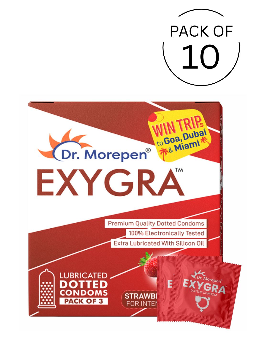 Dr.Morepen Exygra Dotted Strawberry Flavoured Condoms (Lubricated)