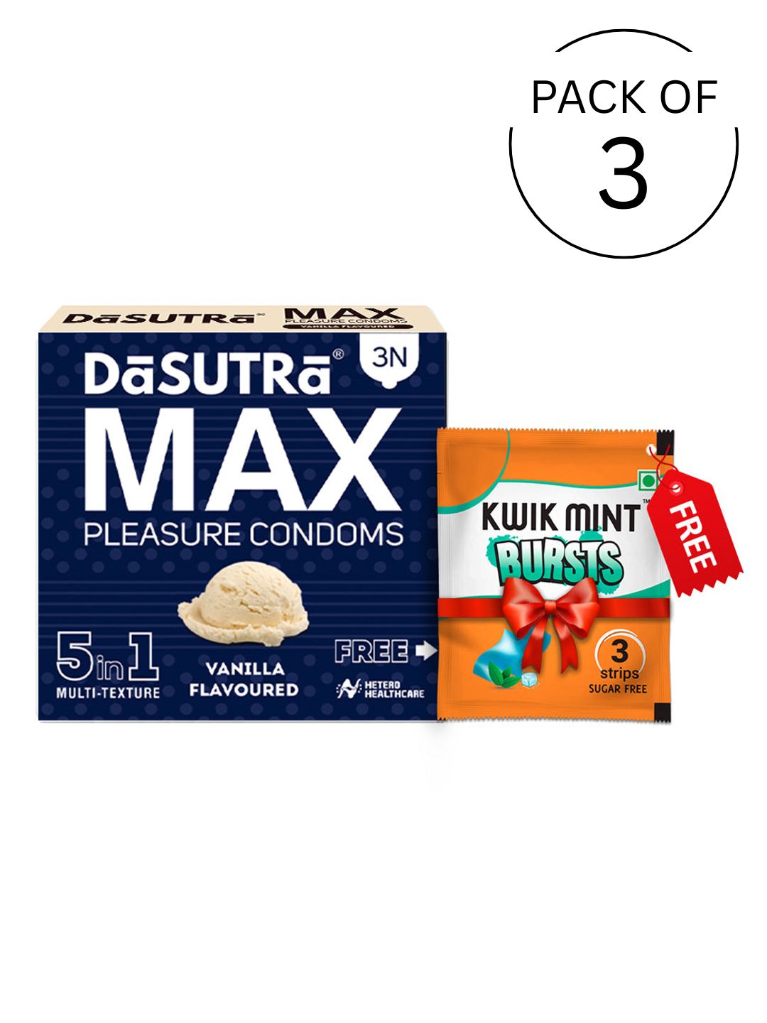 DaSutra Max Pleasure 5-in-1 Multi-Texture Vanilla Flavoured Condoms