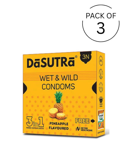 DaSutra Wet & Wild 3-in-1 Ribbed-Contour-Dotted Pineapple Flavoured Condoms