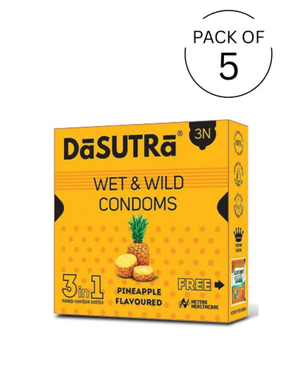 DaSutra Wet & Wild 3-in-1 Ribbed-Contour-Dotted Pineapple Flavoured Condoms