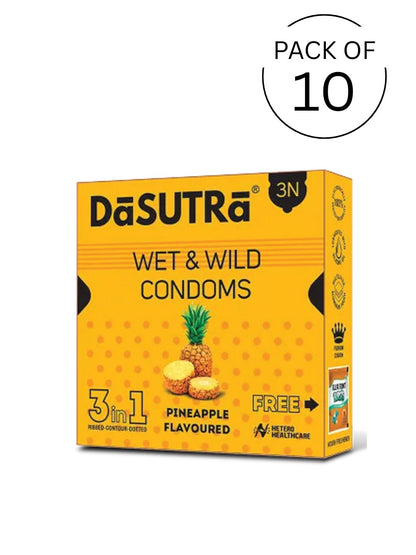 DaSutra Wet & Wild 3-in-1 Ribbed-Contour-Dotted Pineapple Flavoured Condoms