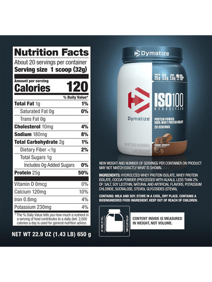 Dymatize ISO100 Hydrolyzed Whey Protein Isolate Gourmet Chocolate Powder (640 g)