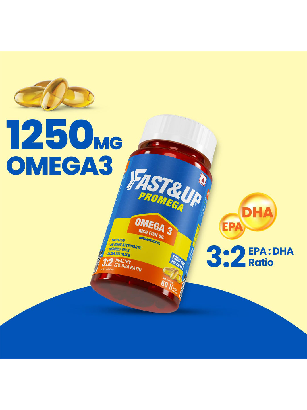Fast&Up Omega 3 Fish Oil Softgels 60 Capsules