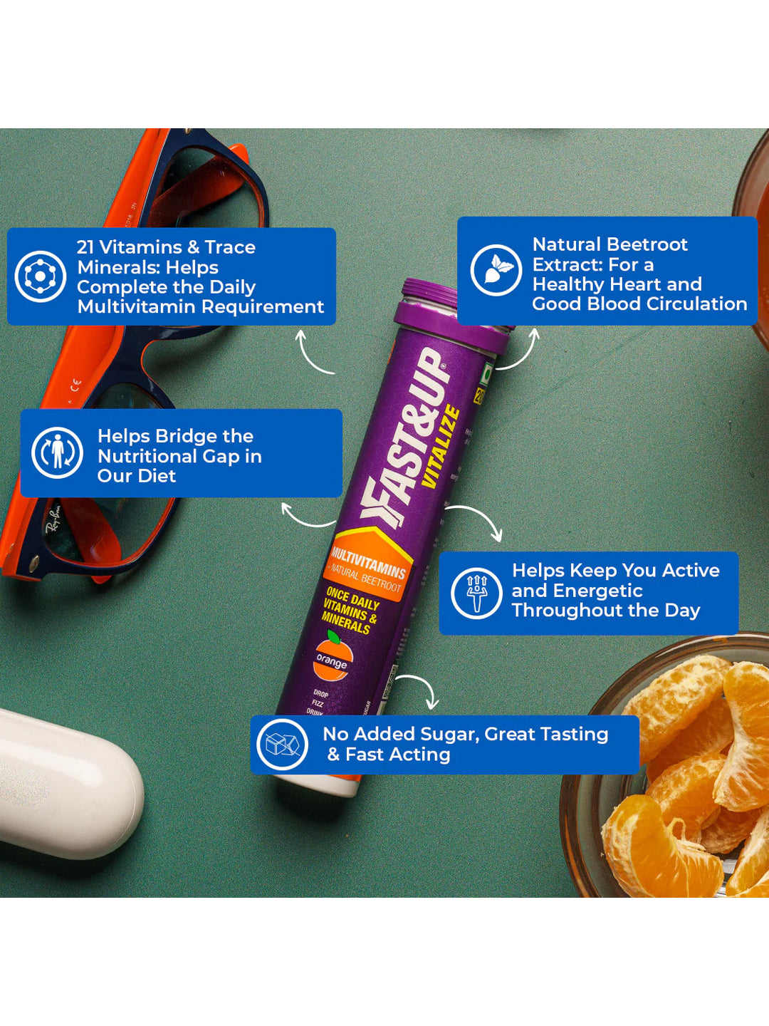 Fast&Up Orange Multivitamins for All Day 60 Energy Tablets (Pack of 3)