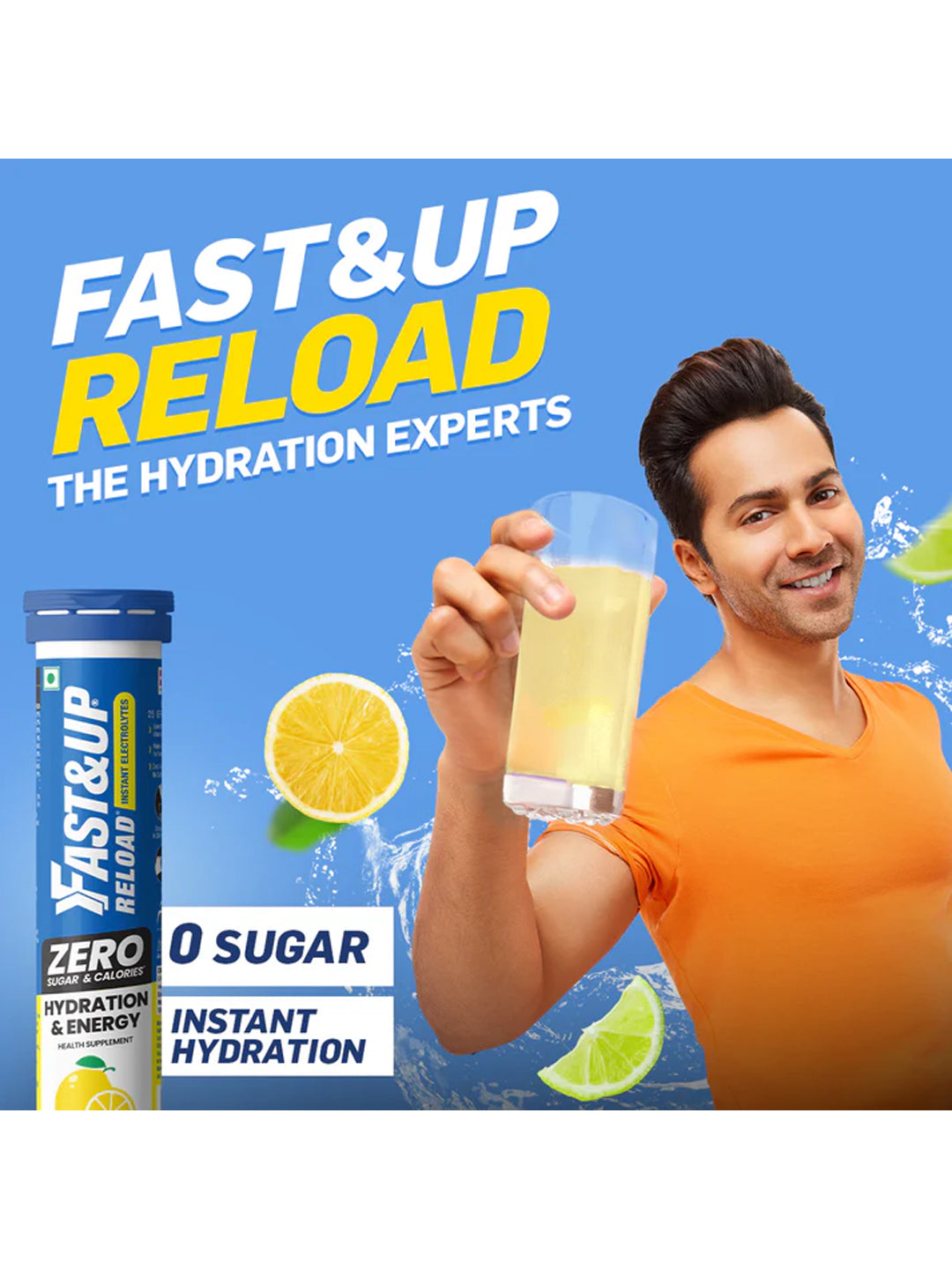 Fast&Up Drink Lime & Lemon Reload Zero Sugar Instant Hydration 100 Effervescent Tablets (Pack of 4)