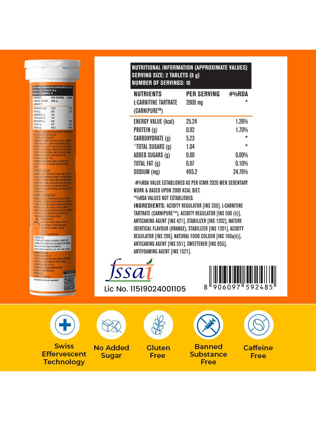 Fast&Up L-Carnitine Effervescent Tablets (Pack of 2)