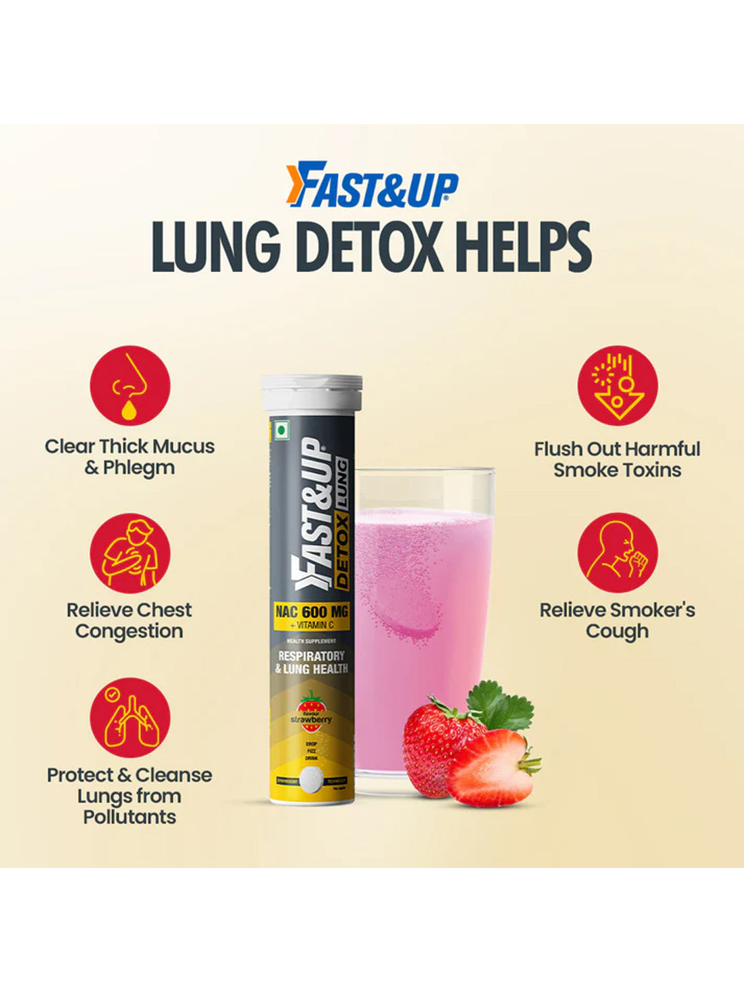 Fast&Up Detox & Protect Effervescent Tablets Strawberry 20's Pack of 3