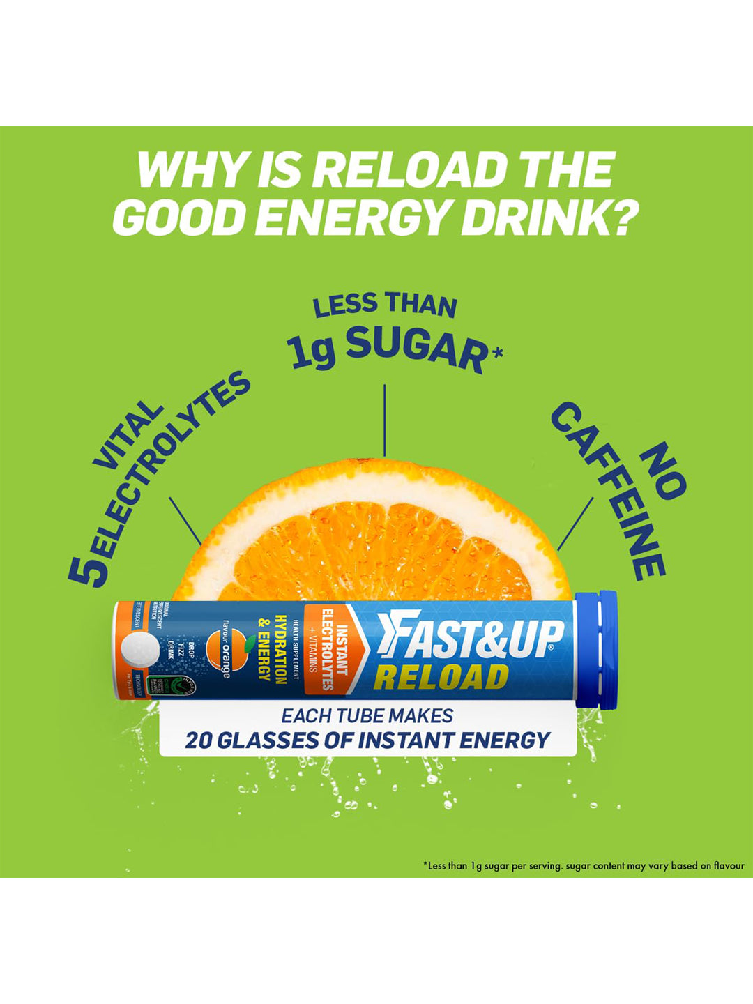 Fast&Up Reload Low Sugar Instant Energy Drink Assorted Flavours Effervescent Tablets 80's