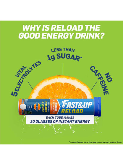 Fast&Up Reload Low Sugar Instant Energy Drink Assorted Flavours Effervescent Tablets 80's