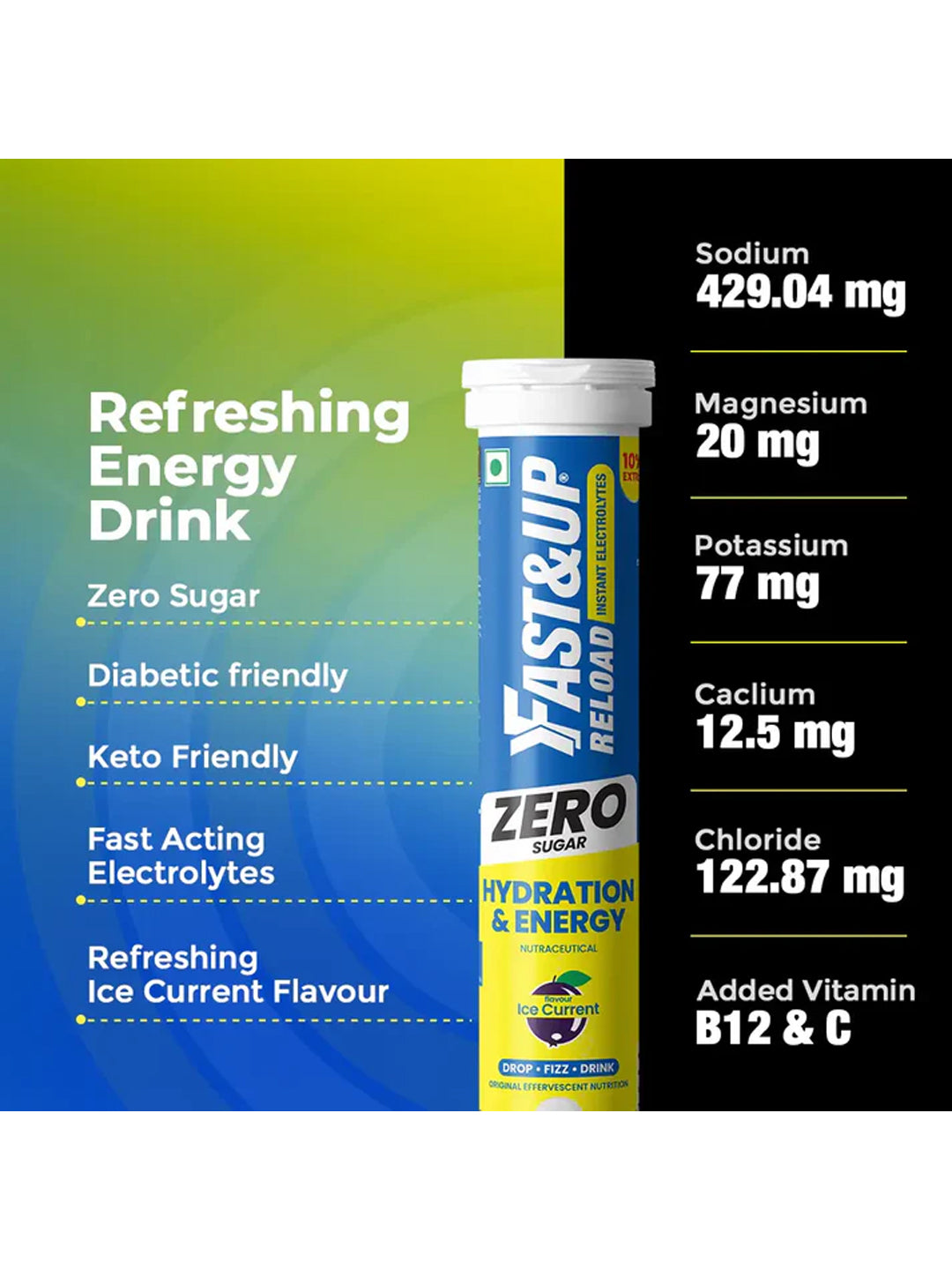 Fast&Up Ice Current Reload Zero Sugar Effervescent 88 Tablets (Pack of 4)