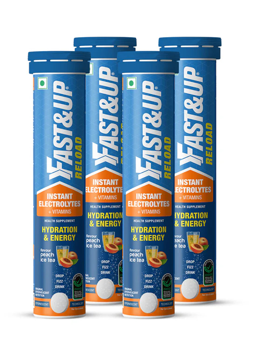 Fast&Up Reload Low Sugar Instant Energy Drink Assorted Flavours Effervescent Tablets 80's