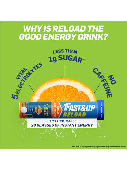 Fast&Up Reload Low Sugar Instant Energy Drink Assorted Flavours Effervescent Tablets 80's