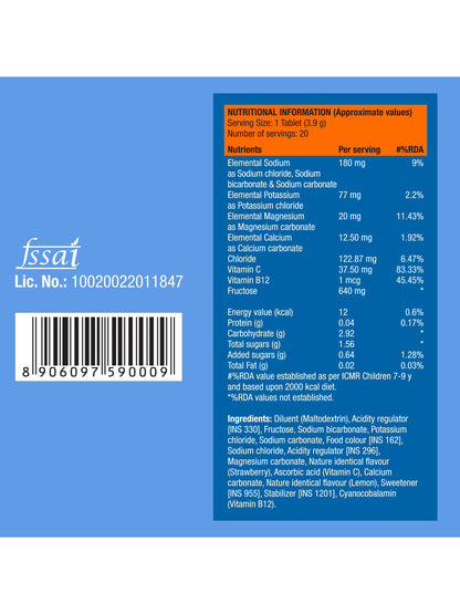 Fast&Up Blueberry Reload Low Sugar Electrolyte Effervescent 60 Tablets (Pack of 3)